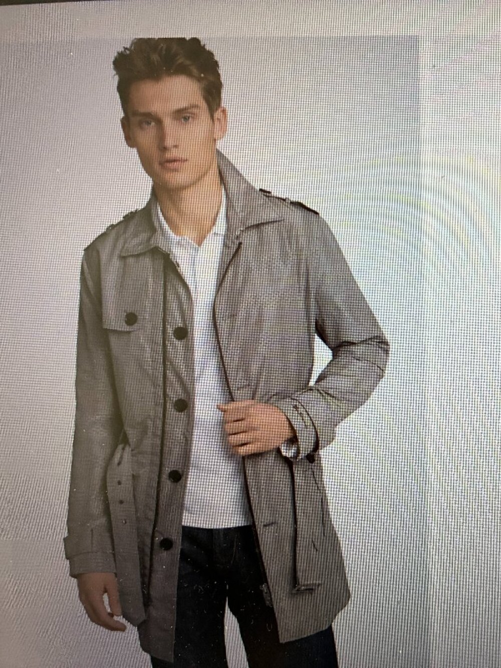 Trench Coat. Sz L. New w/tag. Ben Sherman Etonian. Grey plaid.